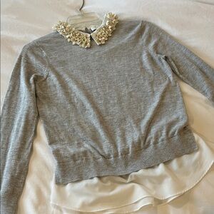 Ted Baker Gray Sweater with Floral Collar